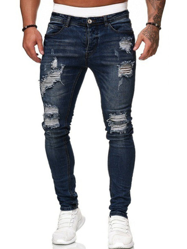 Men's Solid Color Ripped Stretch Skinny Distressed Jeans Men's Solid Color Ripped Stretch Skinny Distressed Jeans