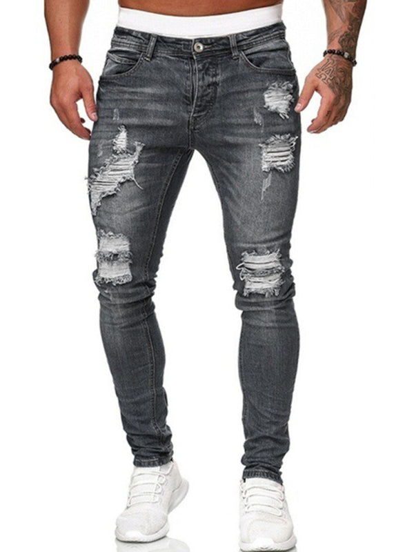 Men's Solid Color Ripped Stretch Skinny Distressed Jeans Men's Solid Color Ripped Stretch Skinny Distressed Jeans