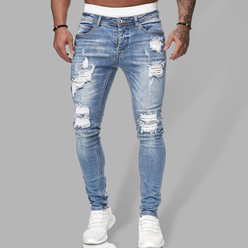 Men's Solid Color Ripped Stretch Skinny Distressed Jeans Men's Solid Color Ripped Stretch Skinny Distressed Jeans