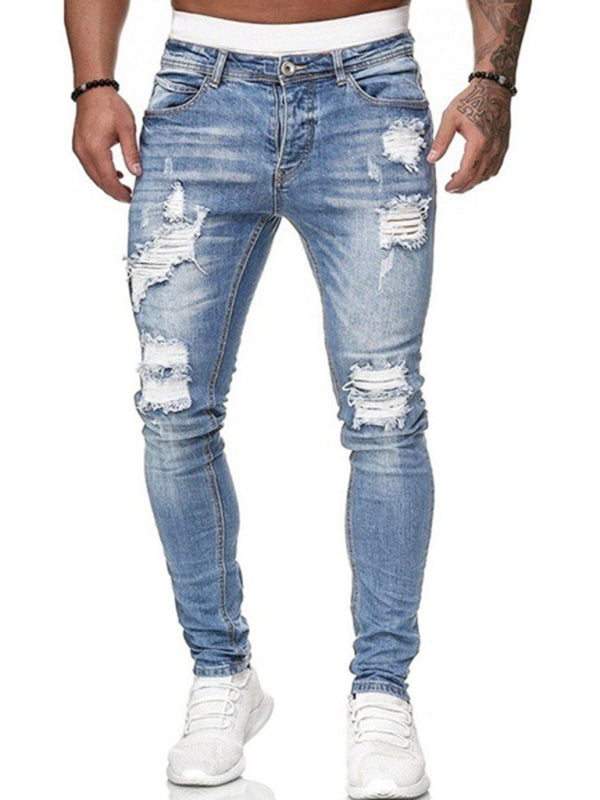 Men's Solid Color Ripped Stretch Skinny Distressed Jeans Men's Solid Color Ripped Stretch Skinny Distressed Jeans