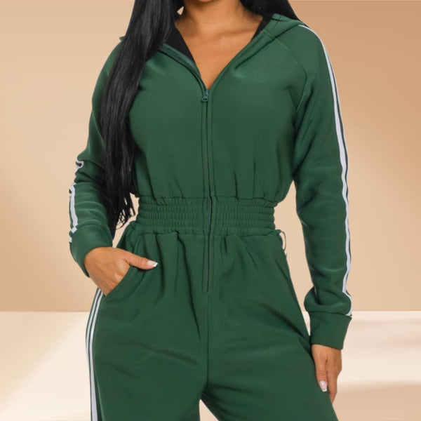 Jumpsuit Hooded Lined Fleece Side Stripes
