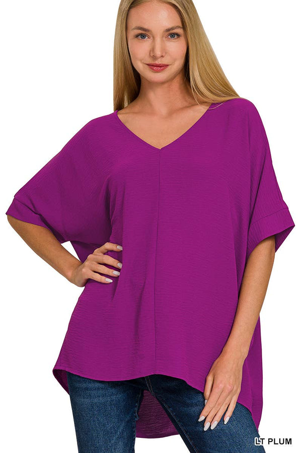 42POPS Airflow Textured V-neck Short sleeve Top: