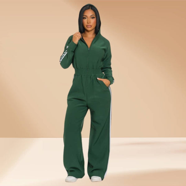 Jumpsuit Hooded Lined Fleece Side Stripes