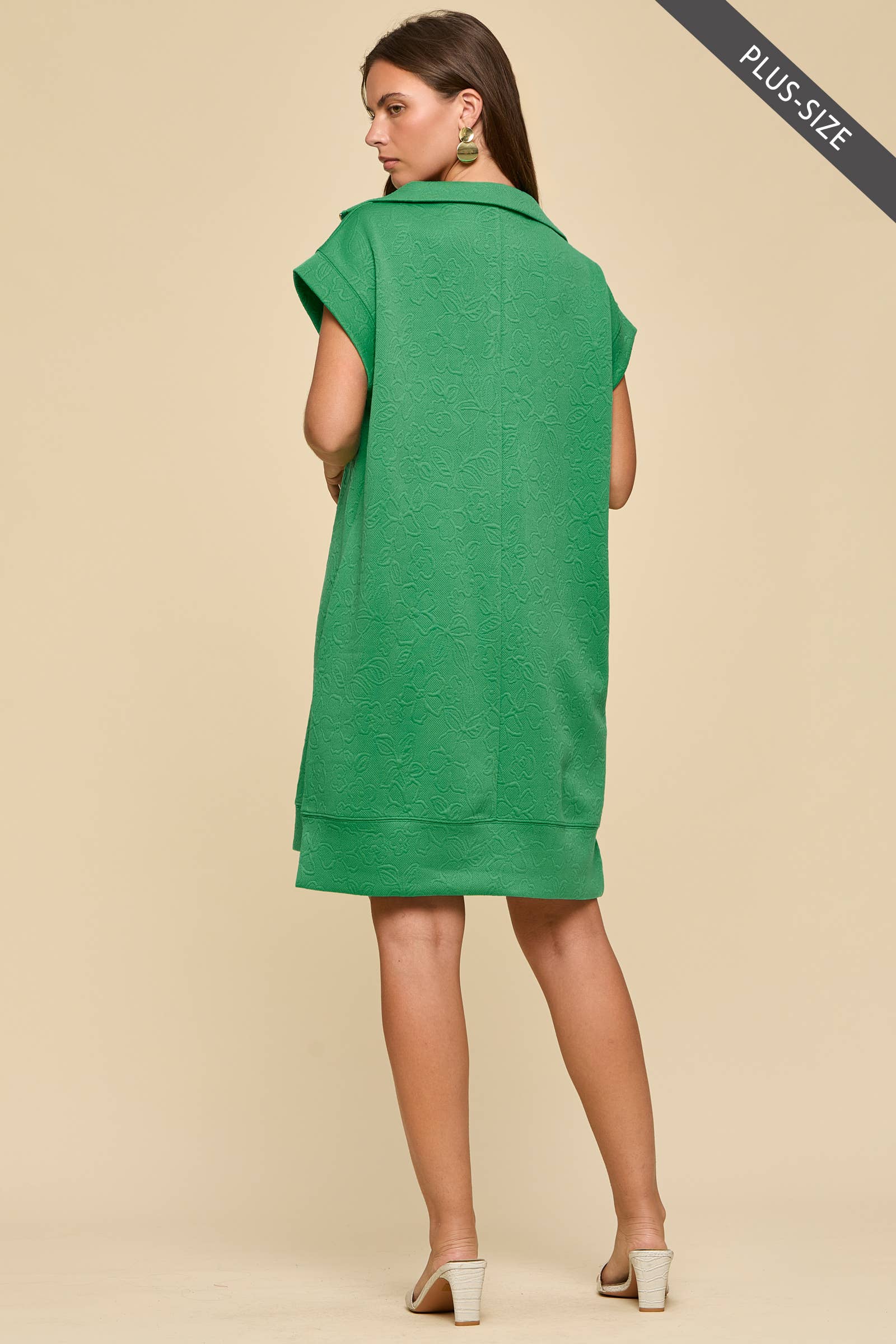 PLUS SIZE Half-Zip Jacquard Dress w/ Pockets