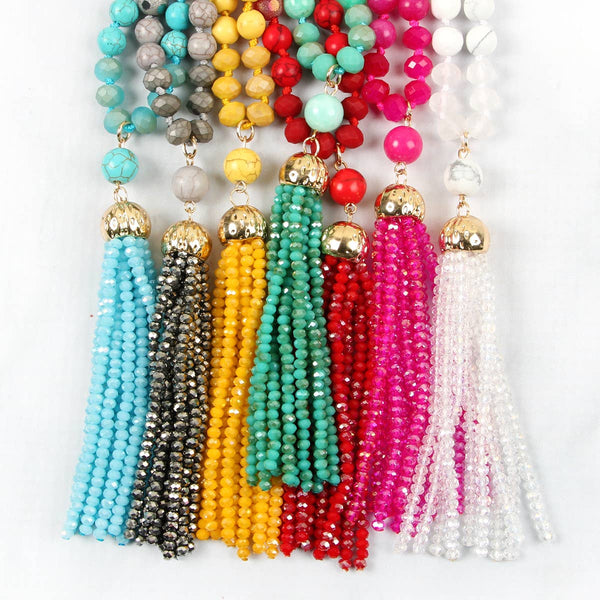 Rondelle Tassel Pendant With Polycord Necklace