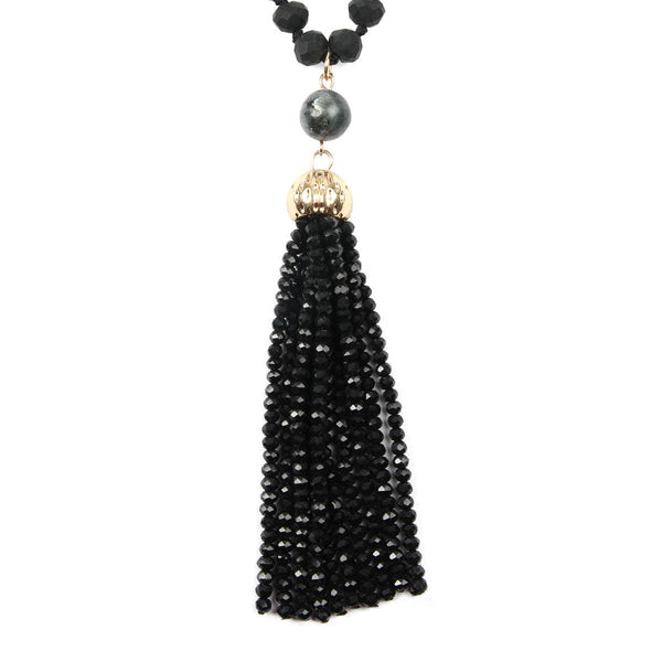 Rondelle Tassel Pendant With Polycord Necklace