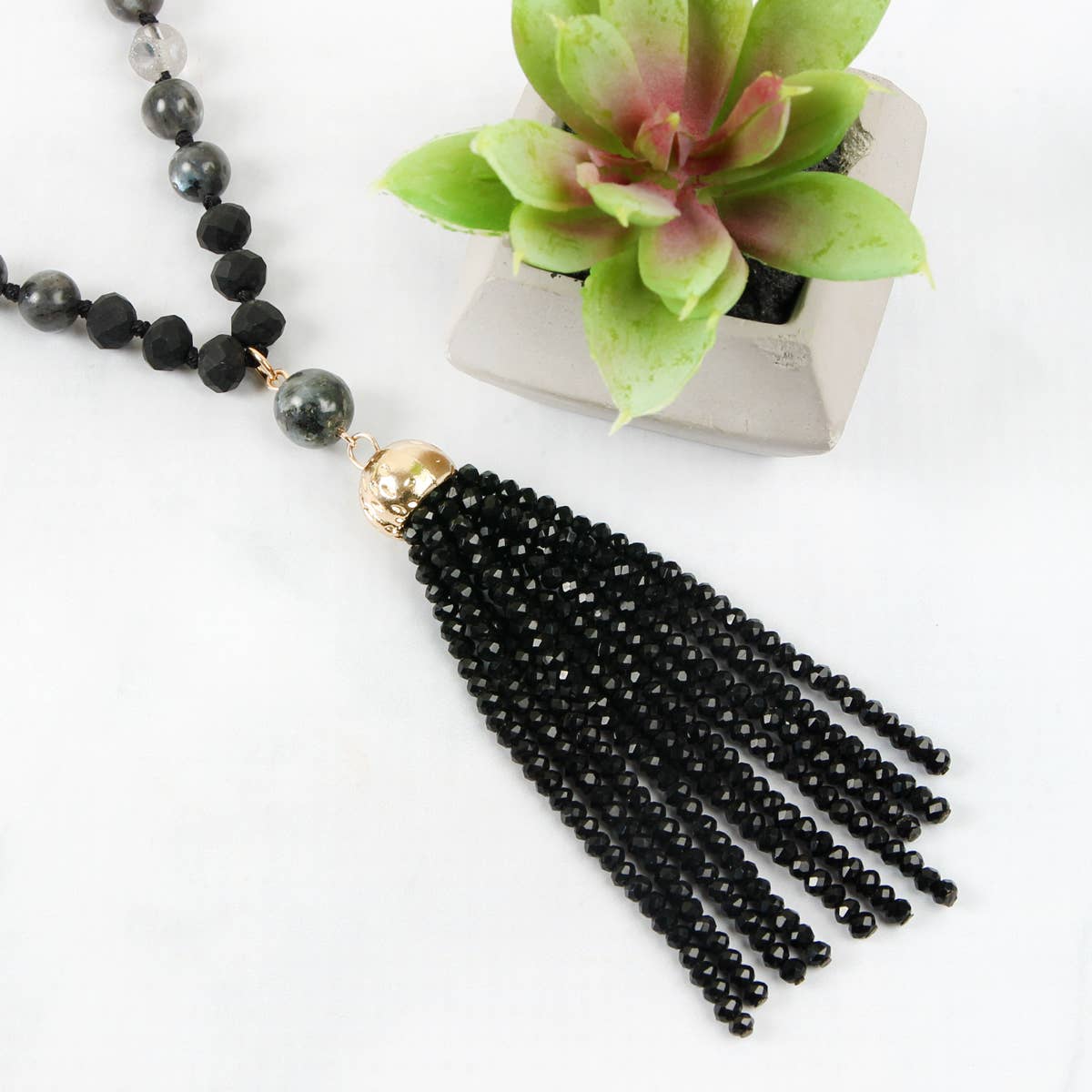 Rondelle Tassel Pendant With Polycord Necklace