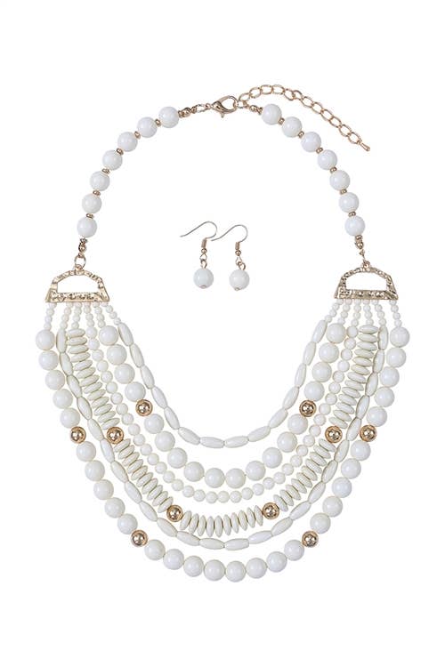 Layered Bib Bohemian Statement Necklace & Earrings Set