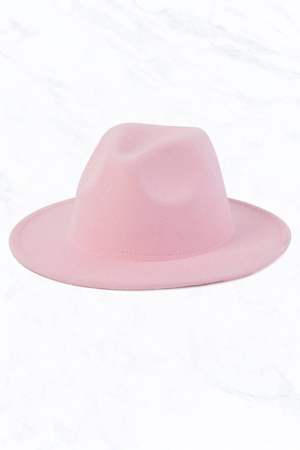 Retro Flat Fedora Hat: Baby Pink