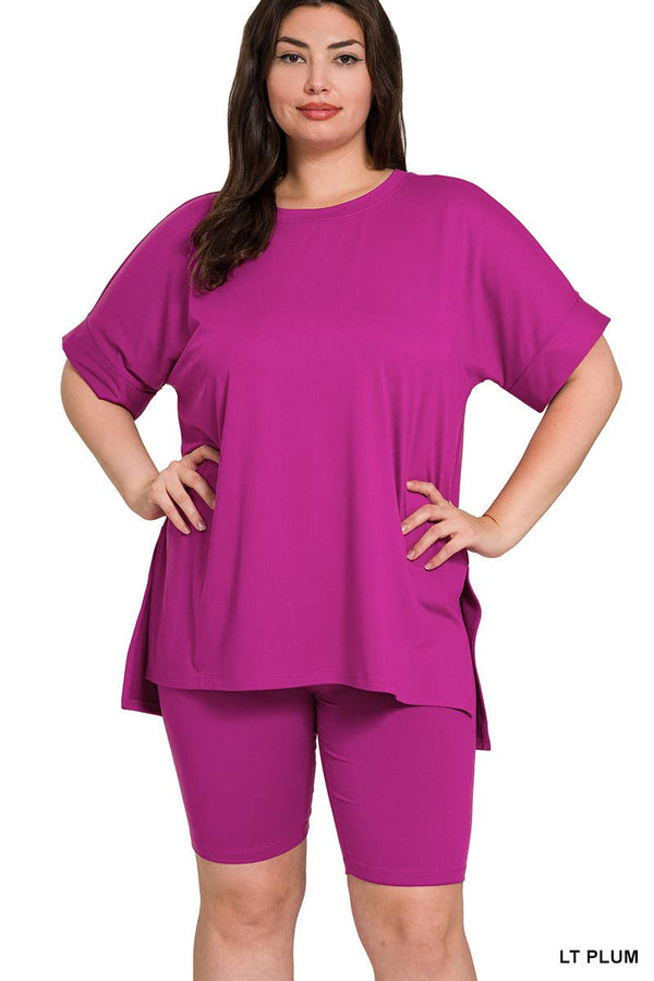 , SI-26454 Plus Brushed Dty Microfiber Top & Biker Shorts 2 Pc