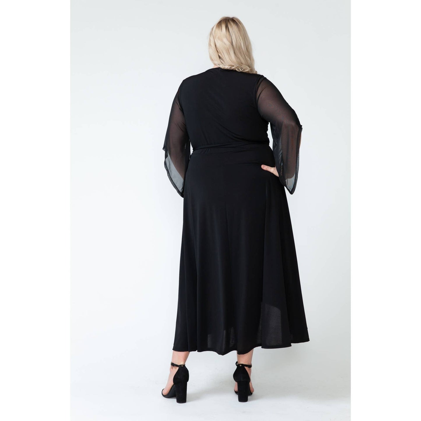 Plus Size Over Lap Mesh Maxi Dress: 1X / BLACK