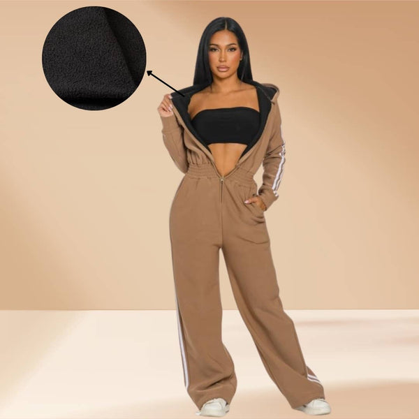 Jumpsuit Hooded Lined Fleece Side Stripes