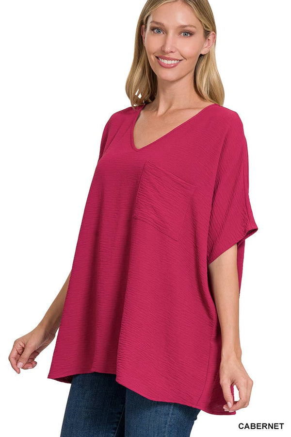 42POPS Airflow Textured V-neck Short sleeve Top: