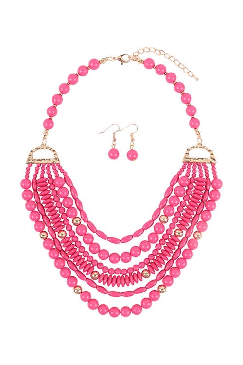 Layered Bib Bohemian Statement Necklace & Earrings Set