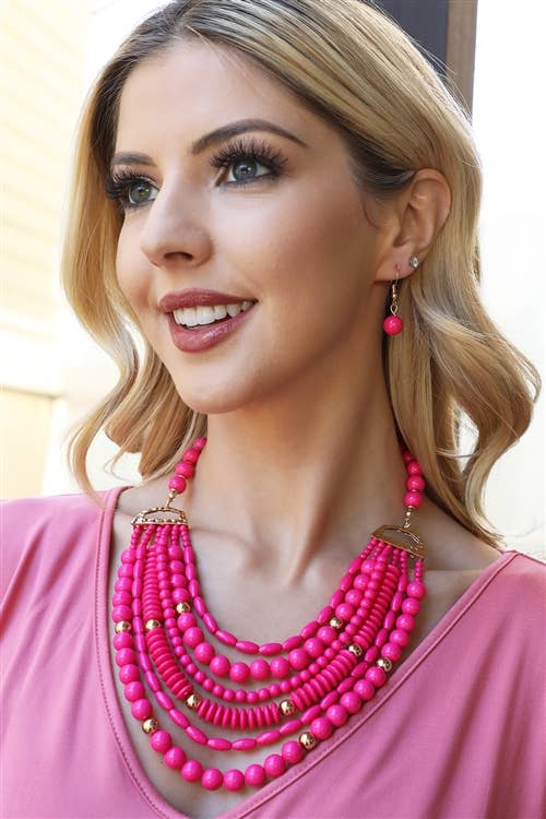 Layered Bib Bohemian Statement Necklace & Earrings Set