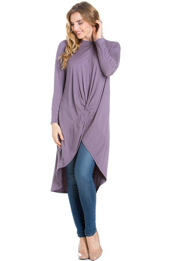 ATP-2302RS Front Knot Long Sleeve High Low Top