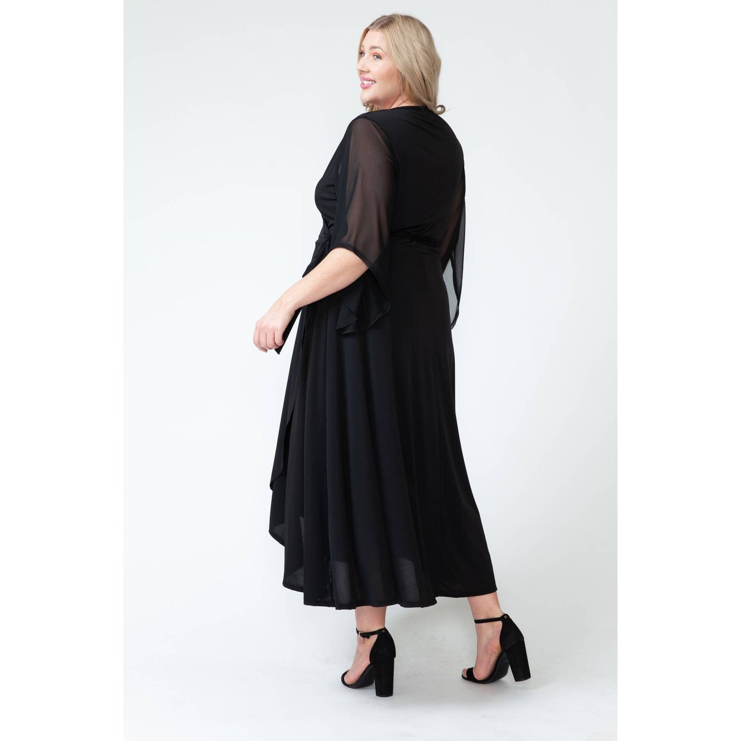 Plus Size Over Lap Mesh Maxi Dress: 1X / BLACK