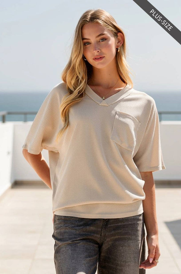 PLUS SIZE Two Tone Waffle Knit Top