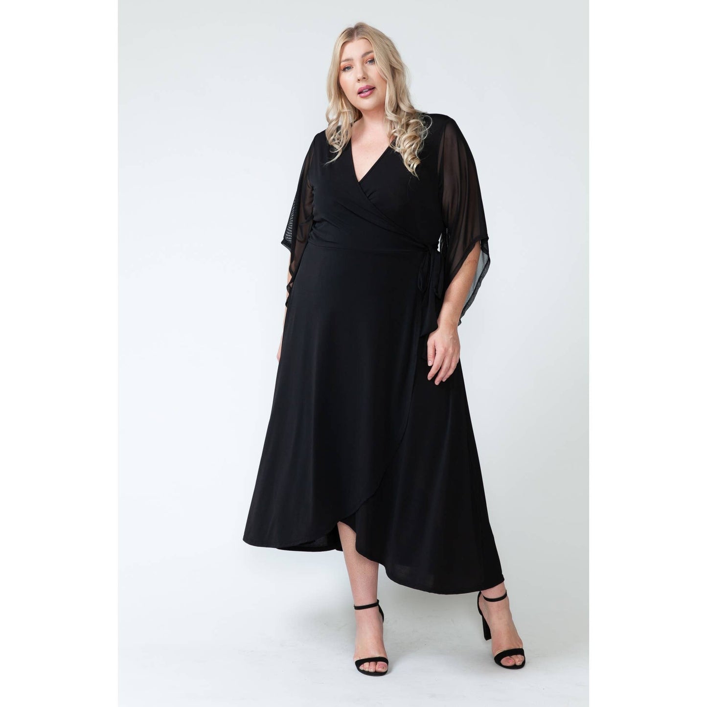 Plus Size Over Lap Mesh Maxi Dress: 1X / BLACK