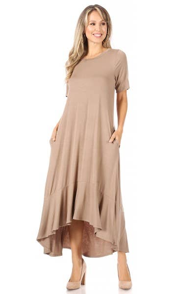 XCDA899-1 - Plus Knit Solid Jersey Ruffled Maxi Dress