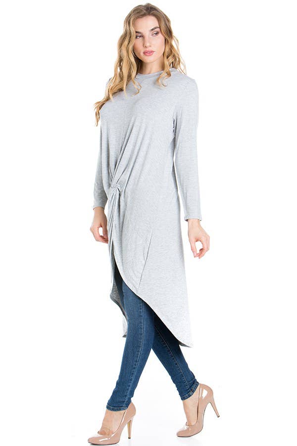 ATP-2302RS Front Knot Long Sleeve High Low Top