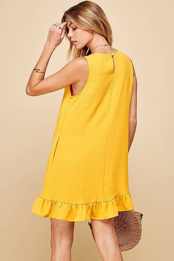 SD21010-25038. - WOMEN SOLID SLEEVELESS RUFFLED MIDI DRESS