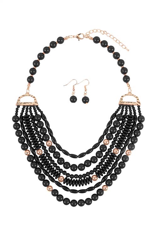 Layered Bib Bohemian Statement Necklace & Earrings Set
