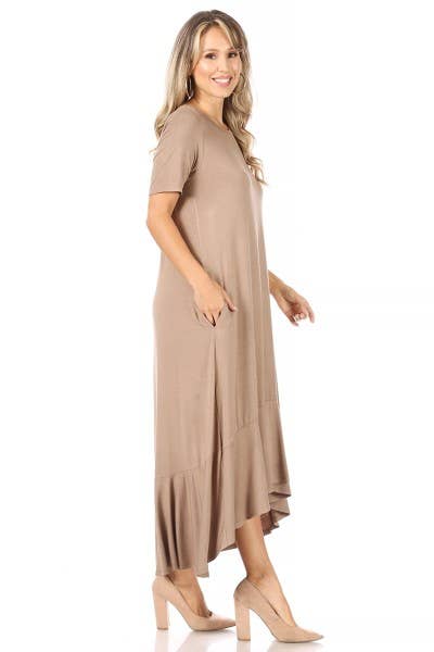 XCDA899-1 - Plus Knit Solid Jersey Ruffled Maxi Dress