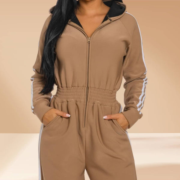 Jumpsuit Hooded Lined Fleece Side Stripes
