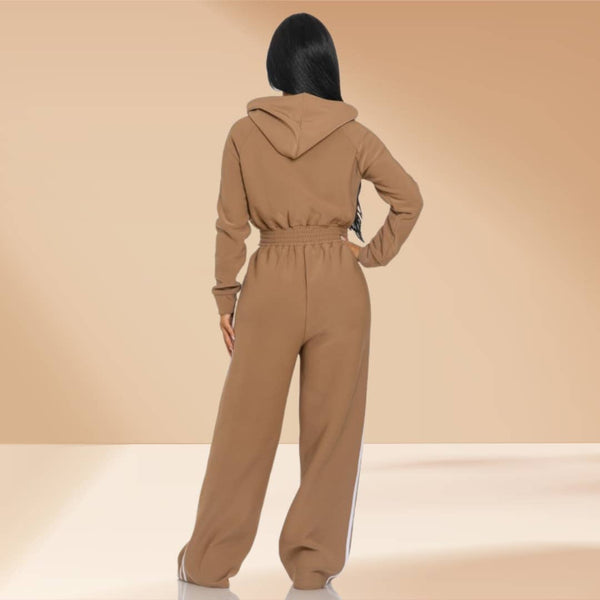Jumpsuit Hooded Lined Fleece Side Stripes