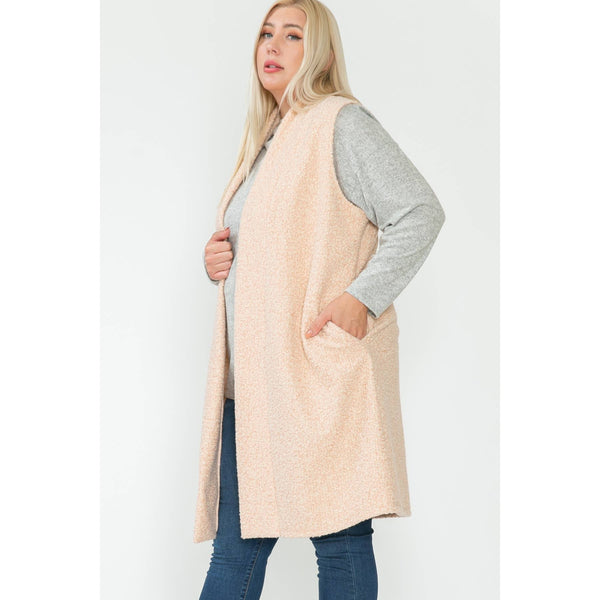 Plus Size Boucle Maxi Long Vest: 1X / BLACK