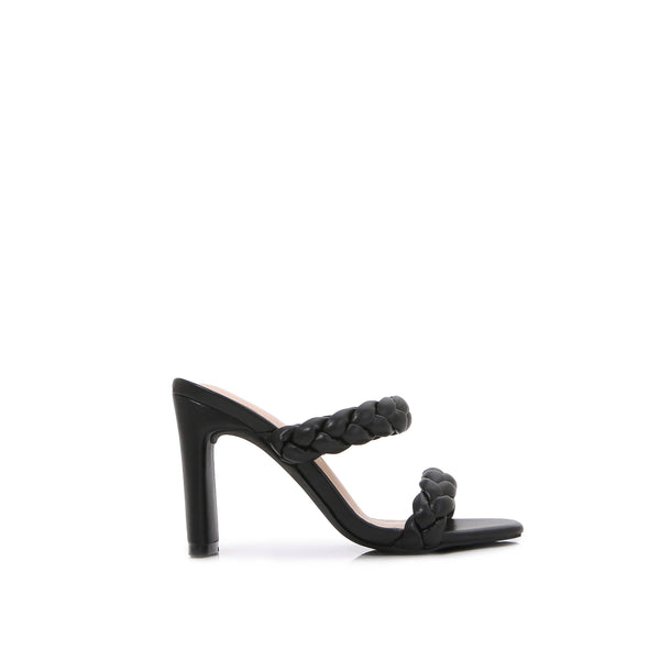[Pack] Braided Double Strap Square Open Toe Heeled Sandals: Black / 1-3-3-3-1-1 [6-7-8-9-10-11]