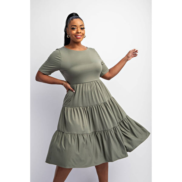 74282CD  PLUS SIZE SHORT SLEEVE TIERED DRESS