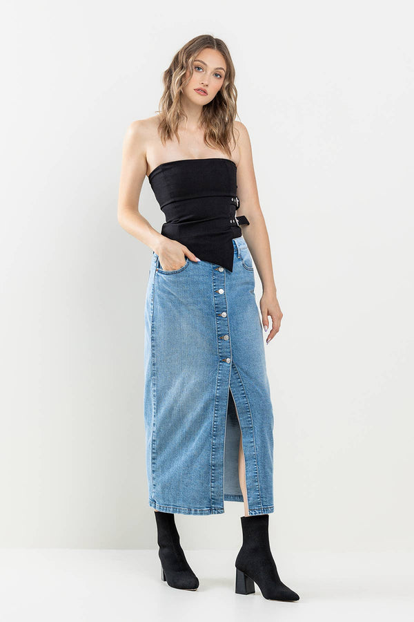 COMFORT STRETCH BUTTON DOWN MAXI SKIRT