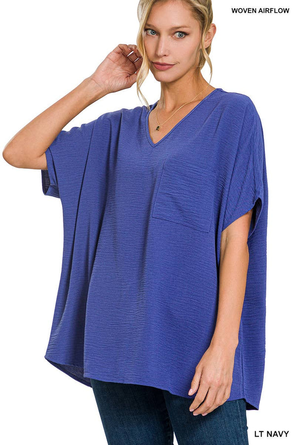 42POPS Airflow Textured V-neck Short sleeve Top: