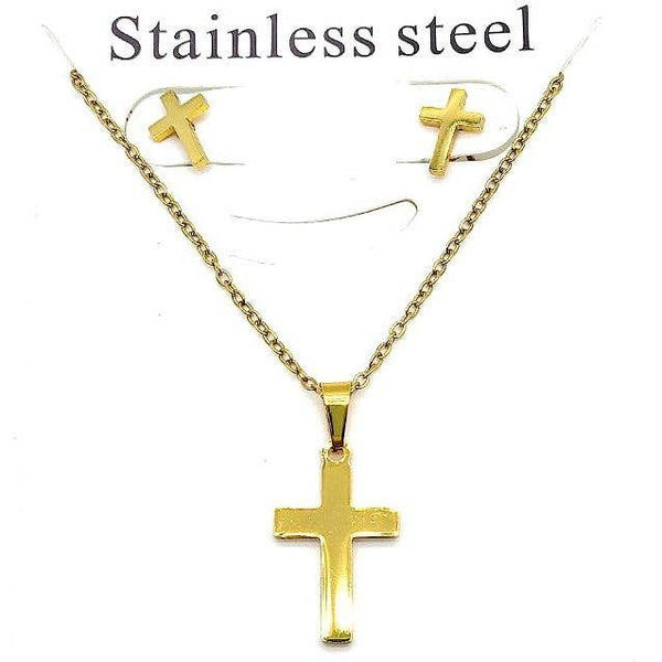 Cross Gold  Stainless Steel Pendant Set