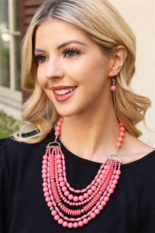 Layered Bib Bohemian Statement Necklace & Earrings Set