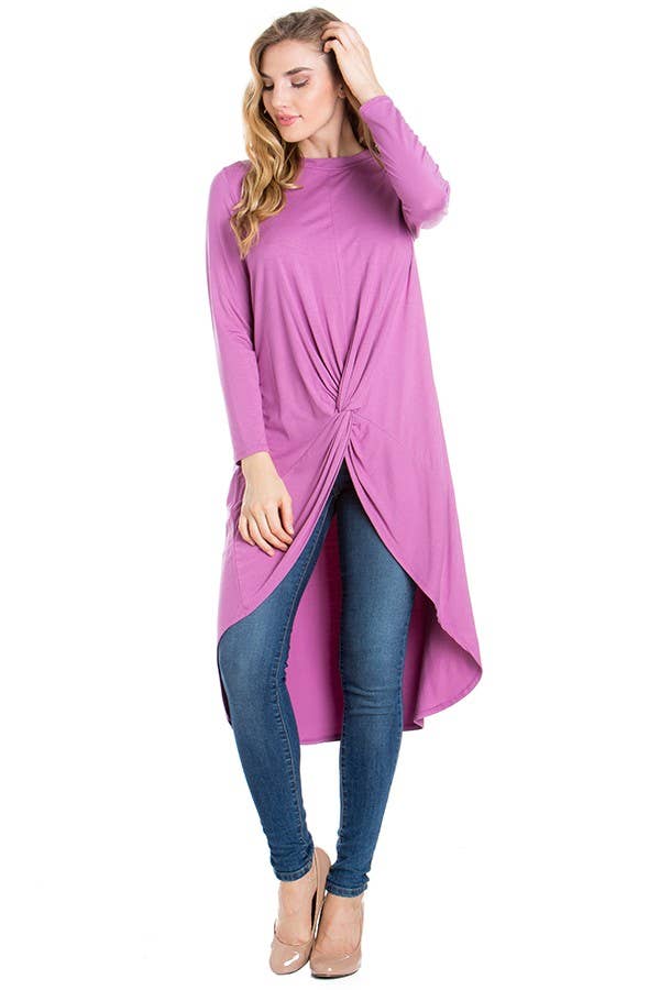 ATP-2302RS Front Knot Long Sleeve High Low Top