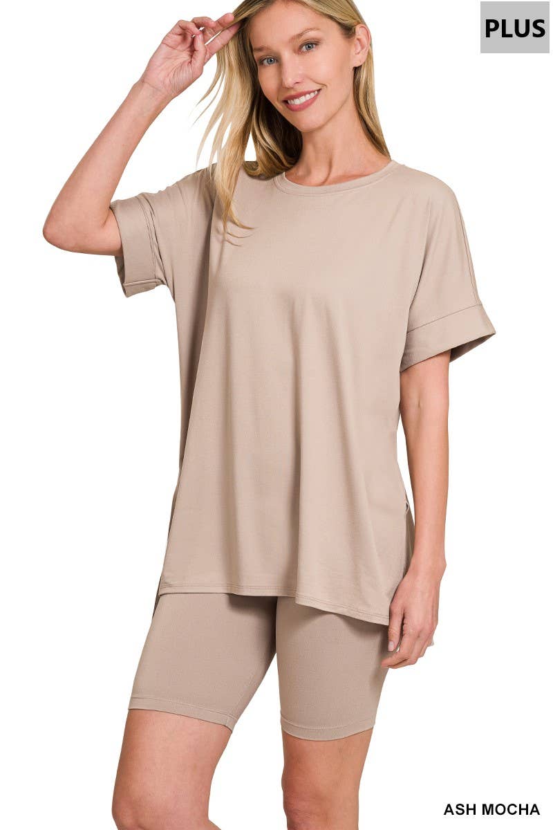 , SI-26454 Plus Brushed Dty Microfiber Top & Biker Shorts 2 Pc