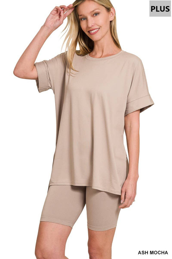, SI-26454 Plus Brushed Dty Microfiber Top & Biker Shorts 2 Pc