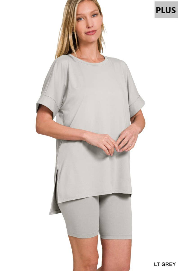 , SI-26454 Plus Brushed Dty Microfiber Top & Biker Shorts 2 Pc