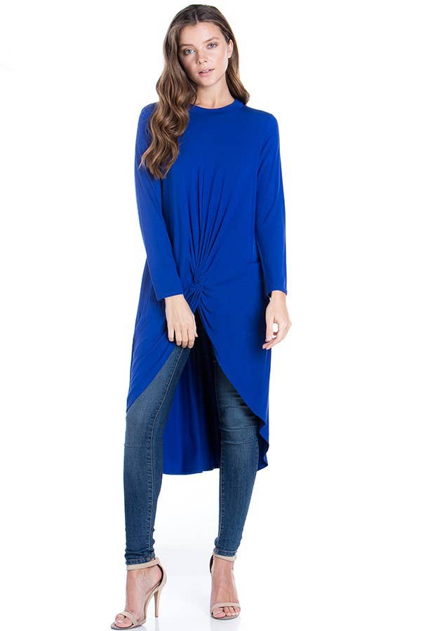 ATP-2302RS Front Knot Long Sleeve High Low Top