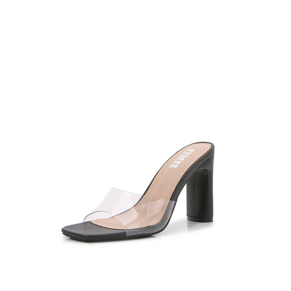 [PACK]Transparent Single Strap Open Toe Heeled Trendy Sandal: Black TPU / 1-3-3-3-1-1 [6-7-8-9-10-11]