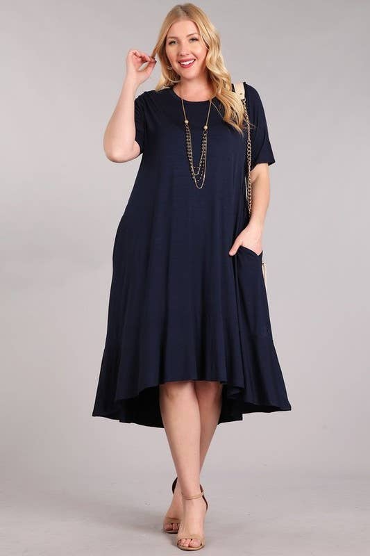 XCDA899-1 - Plus Knit Solid Jersey Ruffled Maxi Dress