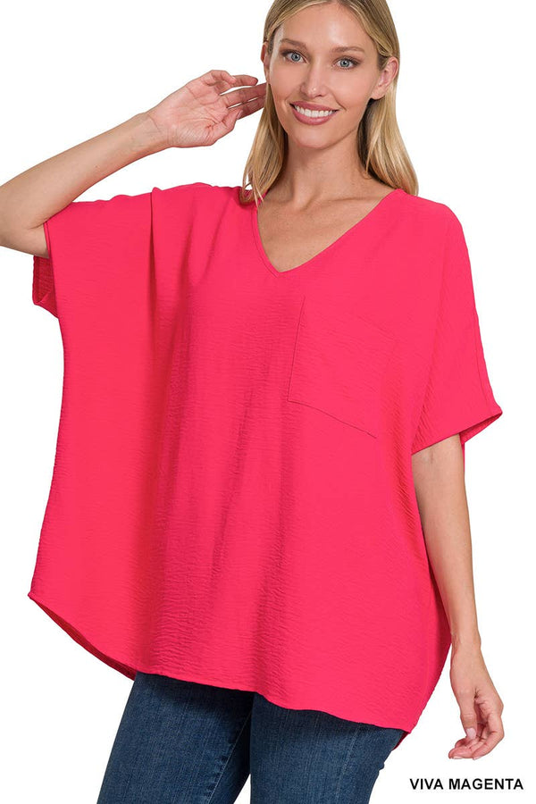 42POPS Airflow Textured V-neck Short sleeve Top: