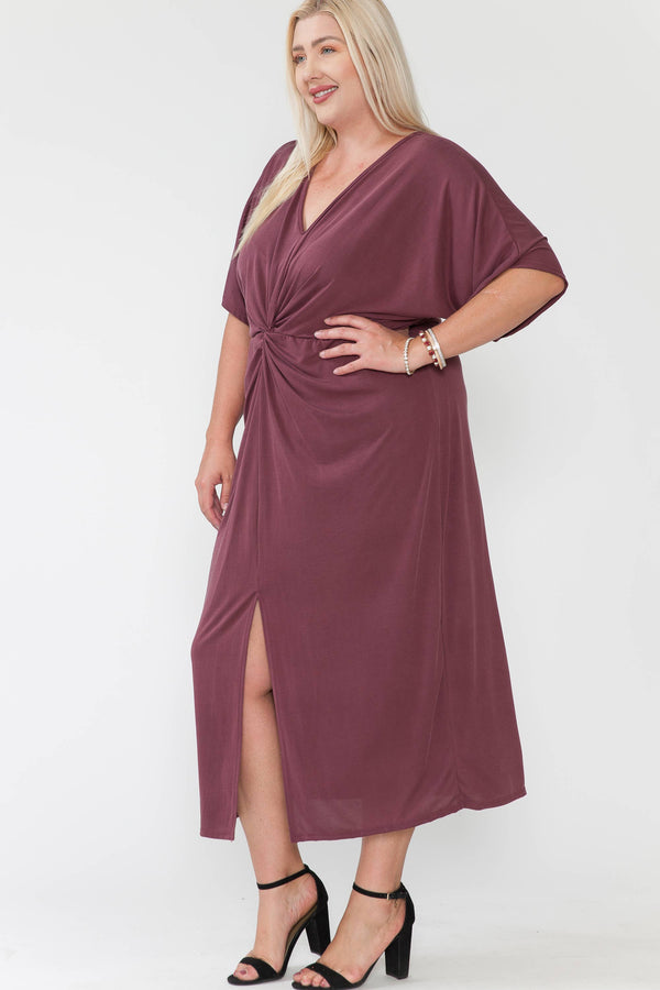 Plus Size Fall Holiday Maxi Dress: Deep Burgundy / 1X