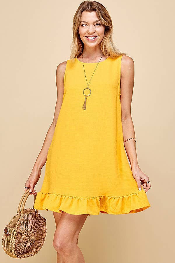 SD21010-25038. - WOMEN SOLID SLEEVELESS RUFFLED MIDI DRESS