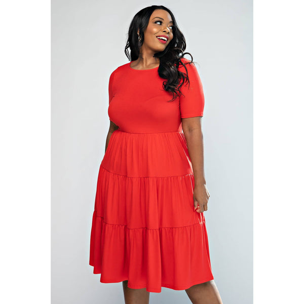 74282CD  PLUS SIZE SHORT SLEEVE TIERED DRESS