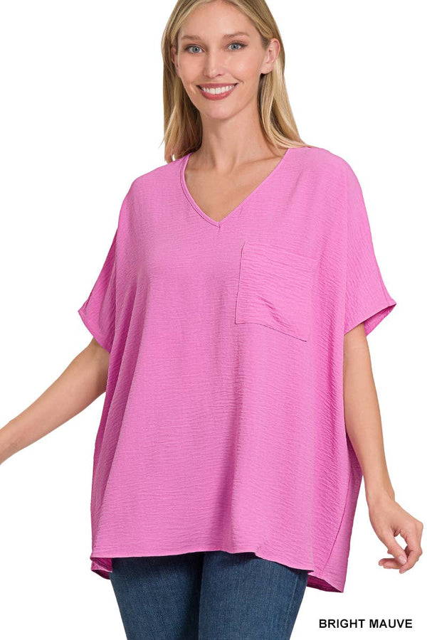 42POPS Airflow Textured V-neck Short sleeve Top:
