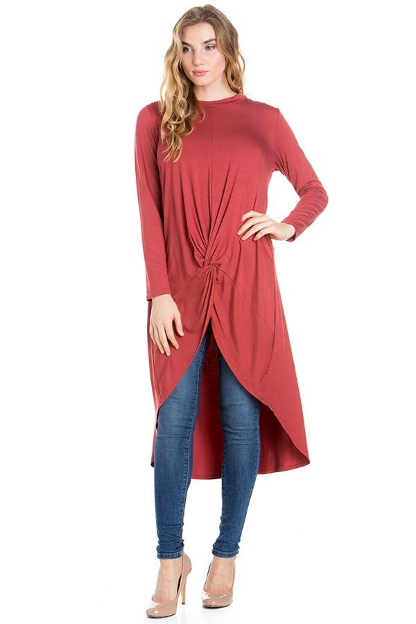 ATP-2302RS Front Knot Long Sleeve High Low Top